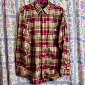 Men’s Towncraft Red And Tan Plaid Wrinkle Free Button Down Shirt